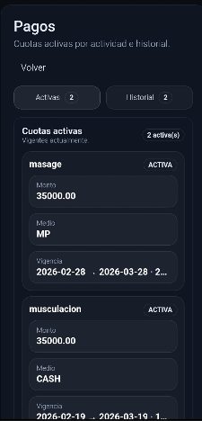 Pantalla móvil de pagos en Orbyta